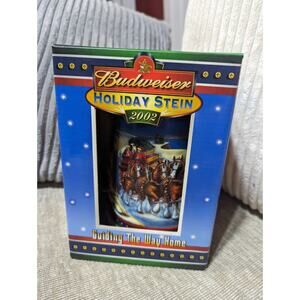 Vintage 2002 BUDWEISER HOLIDAY CERAMIC STEIN MUG Guiding The Way Home New In Box